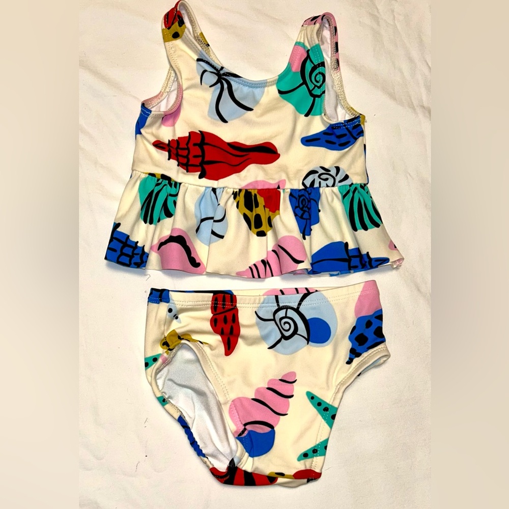 Hanna Andersson sea shell swim suit sz 3-6 months EUC smoke free home